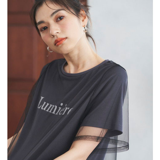 【期間限定ポイント10倍 7/31 23:59迄】チュールロゴTシャツ レディース 春 夏 秋 トップス Tシャツ カットソー M-3Lのサムネイル