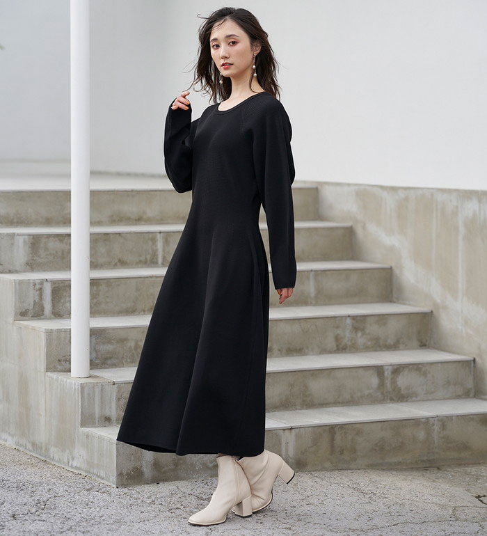 美品 ラナン ロングニットワンピース マキシ丈 エスニック柄 A