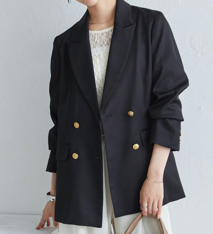 Women's Suit Set, Long Sleeve, UV Protection, Figure-Flattering, Autumn/Winter, Washable, Gold-Tone Button Double-Breasted Tailored Jacket, Sizes S-LL