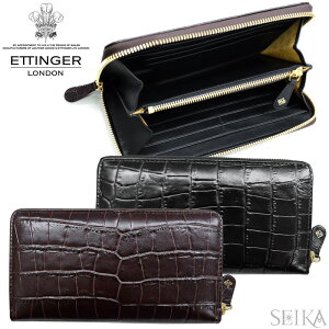 ETTINGER エッティンガー (20)CC2051EJ ラウンドファスナー長財布 小銭入れ付 ラウンドファスナー 長財布 EBONY MAHOGANY CROCO エボニーブラック マホガニーブラウン クロコ LARGE ZIP AROUND PURSE クロコダイル メンズ ギフト (CPT)