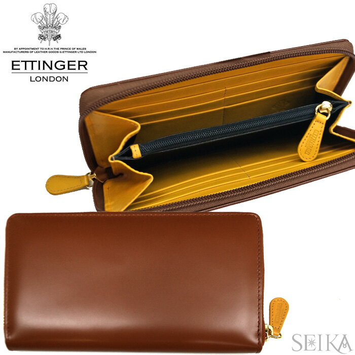 エッティンガー 革長財布 メンズ ETTINGER エッティンガー 長財布 (38)BH2051JR HAVANA ラウンドファスナー 小銭入れ付 ハバナ ブラウン イエロー BRIDLE LARGE ZIP AROUND PURSE ブライドルハイドコレクション メンズ