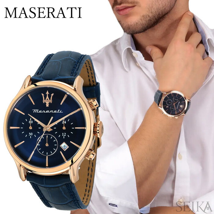 マセラティ MASERATI 時計 (5)R8871618013 エポカ EPOCA 腕時計 メンズ ブルー ピンクゴールド レザー