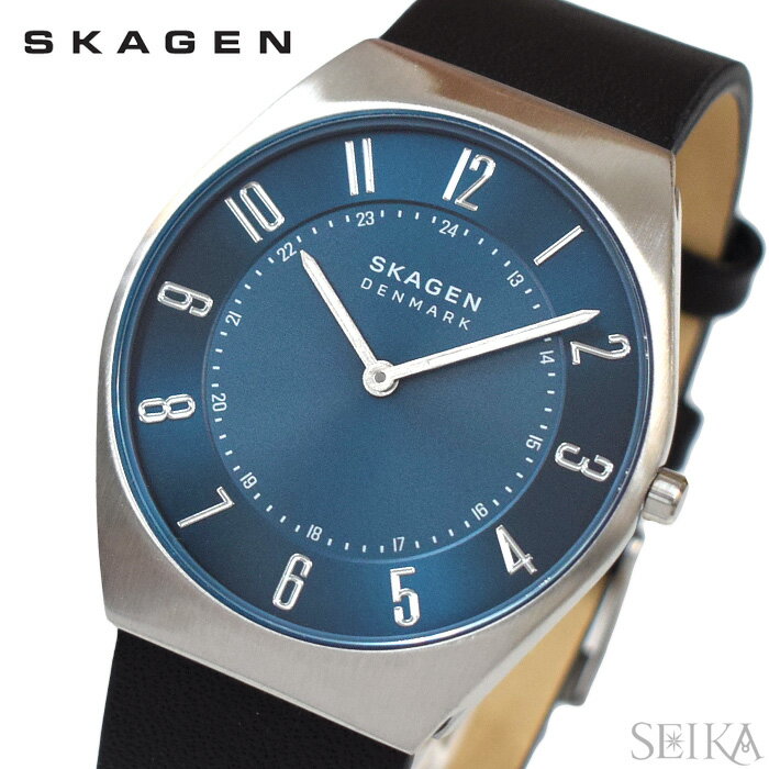 スカーゲン 腕時計（メンズ） 【楽天スーパーSALE】スカーゲン 時計 SKAGEN SKW6826 メンズ 腕時計 GRENEN ULTRA SLIM ウルトラスリム 37MM ブルー ブラックレザー