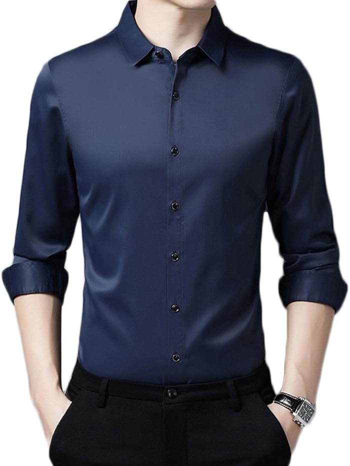 シャツ 長袖 形態安定加工 光沢感 ネクタイ付 メンズ ノーアイロン 吸汗速乾 通気性 快適 アイシャツ ボタンダウン ワイシャツ