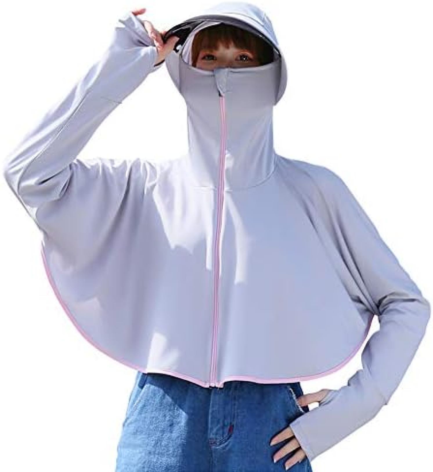 日焼け止め服 レディース 自転車用 バイザー 日除けカバー 長袖 アウトドア 紫外線対策 通気性 軽量 防風 おしゃれ サンハット その1