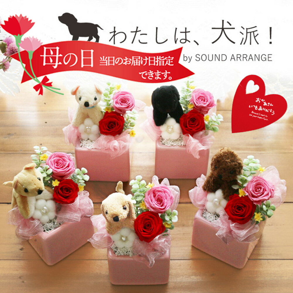 ＼最短発送！ポイント5倍／ 犬 かわいい プリザーブドフラワー 母の日 遅れて 長持ち 妻 花 プレゼント 誕生日 ギフト 退職祝い 送別 定年 送別会 ブリザードフラワ- お祝い バラ 送料無料 ぬいぐるみ 女性 お誕生日 内祝 お礼 開店祝い お見舞い 快気祝 子犬プリザ