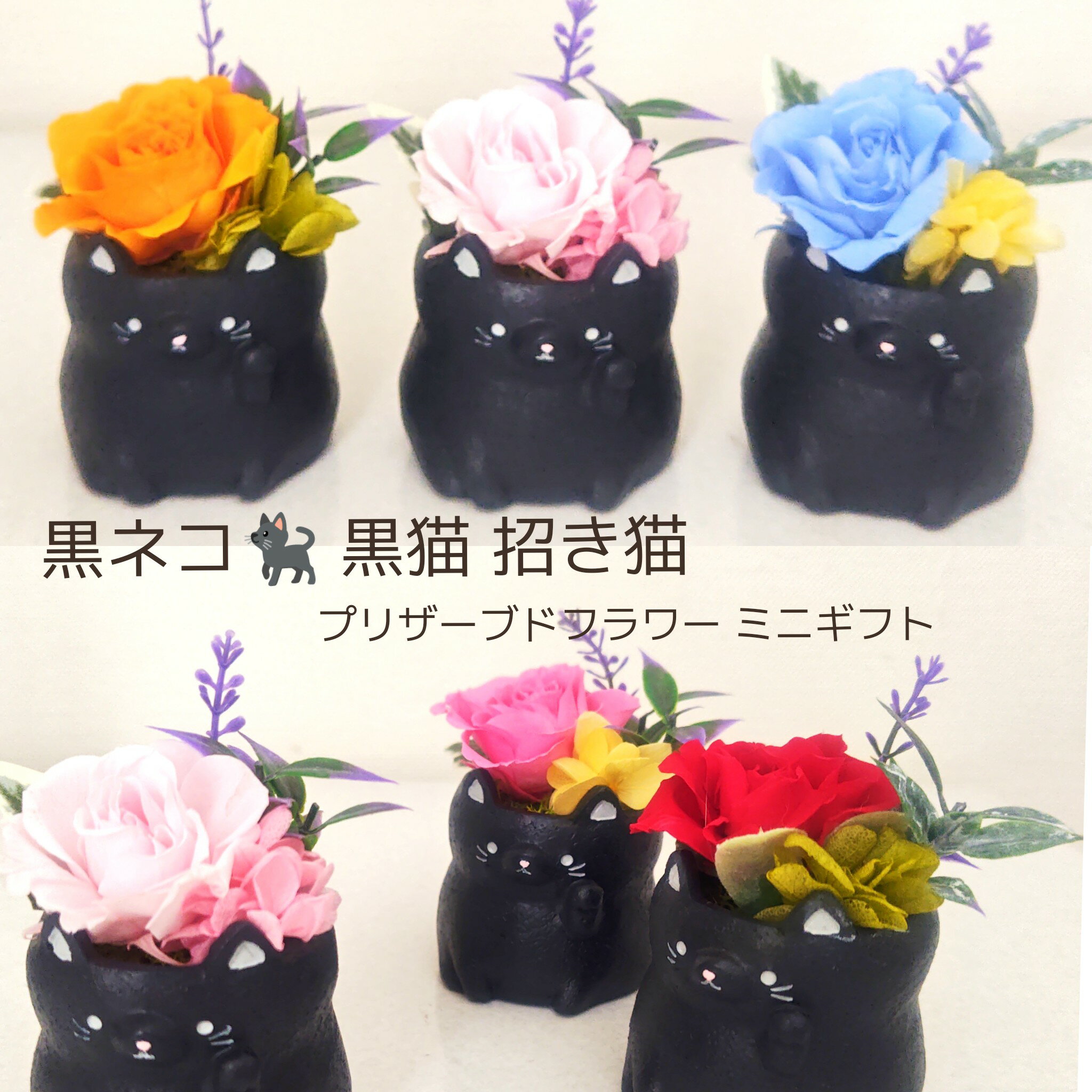 猫クロネコねこネコ招き猫プリザーブ...
