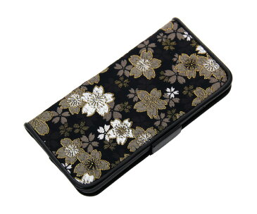 ダーツ雑貨【カメオ】和柄金襴 手帳型スマートフォンケース for iPhone6/6s 黒桜