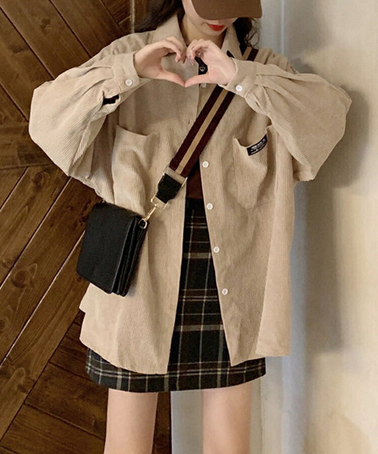 レディース コーデュロイシャツ ビッグシルエットシャツ 長袖 薄手 羽織り カジュアル ポケット付き トップス ゆったり シンプル オシャレ 春秋冬 かっこいい 人気シャツ SEU seu26at1063 s-e-u-10002385 S.E.U サンプル画像3
