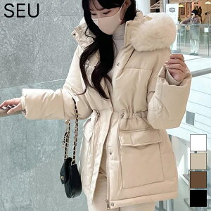 【3,995円!50%OFF】エコ ダウンコート レディース ミドル丈 ファー 中綿 ロングコート アウター 冬 フード付き ファー 長袖 きれいめ 大きいサイズ 20代 30代 体型カバー ダウンジャケット 防寒 暖かい オフィスカジュアル SEU seu24ft1032