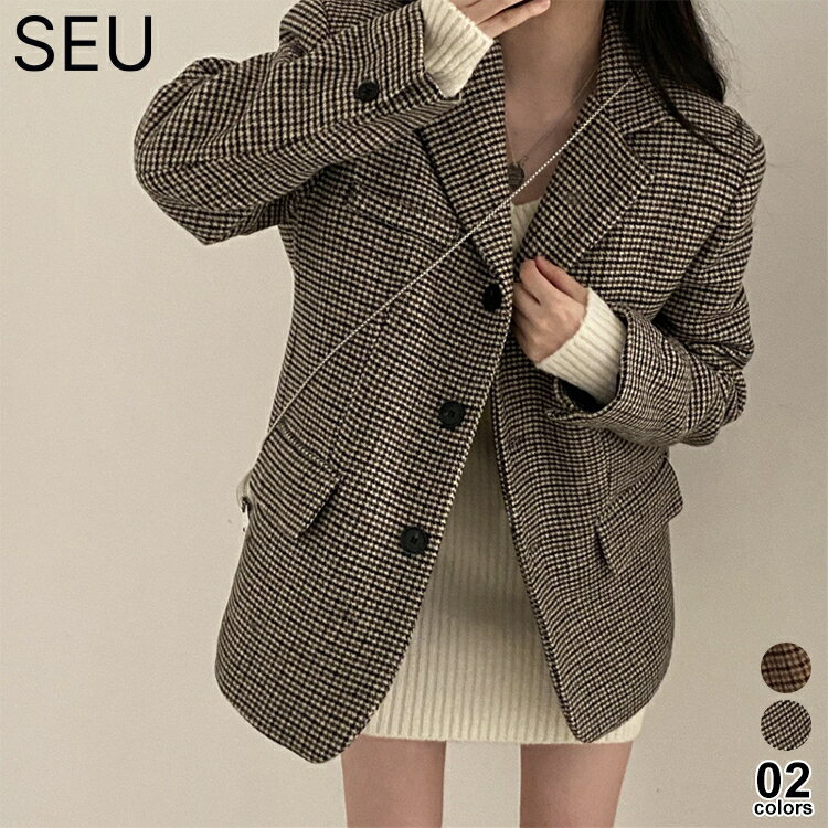 60%OFFクーポン配布中■アウター テーラードジャケット レディース コート 長袖 ミディアム丈 肩パッド入り オーバーサイズ ライトアウター 羽織り 裏地あり グレンチェック柄 カジュアル フォーマル ガーリー 暖かい 春秋冬 SEU seu25ft1076のサムネイル