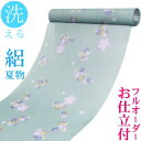 ポリエステル100%≪【フルオーダーお仕立て付き】 洗える 駒絽 夏物 小紋「さくら(グリーン)」≫