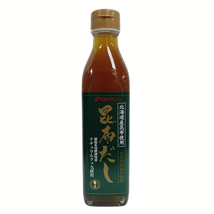 昆布エキス、昆布だし、発酵調味液をつかったおいしいお出汁。●内容量330g●原材料昆布エキス（国内製造）、昆布だし、発酵調味液（魚しょう、焼酎、穀物発酵液）、醸造酢、食塩●賞味期限約365日●原産国日本○広告文責：e-net shop株式会社(03-6706-4521)○メーカー（製造）：ベストアメニティ株式会社○区分：一般食品（検索用：こんぶ だし 昆布 出汁 発酵調味液 北海道 4994790312022） あす楽対象商品に関するご案内 あす楽対象商品・対象地域に該当する場合はあす楽マークがご注文カゴ近くに表示されます。 詳細は注文カゴ近くにございます【配送方法と送料・あす楽利用条件を見る】よりご確認ください。 あす楽可能なお支払方法は【クレジットカード、代金引換、全額ポイント支払い】のみとなります。 下記の場合はあす楽対象外となります。 15点以上ご購入いただいた場合 時間指定がある場合 ご注文時備考欄にご記入がある場合 決済処理にお時間を頂戴する場合 郵便番号や住所に誤りがある場合 あす楽対象外の商品とご一緒にご注文いただいた場合ご注文前のよくある質問についてご確認下さい[　FAQ　]