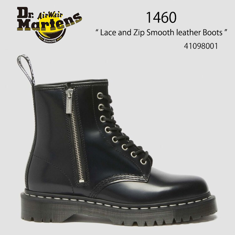 Dr.Martens ドクターマーチン 8ホールブーツ レザーブーツ 1460 Lace and Zip Smooth leather Boots 41098001 Rub Off Lux BLACK レース アンド ジップ スムース レザー ブラック オーバードライブ シューズ メンズ レディース 男性用 女性用【中古】未使用品