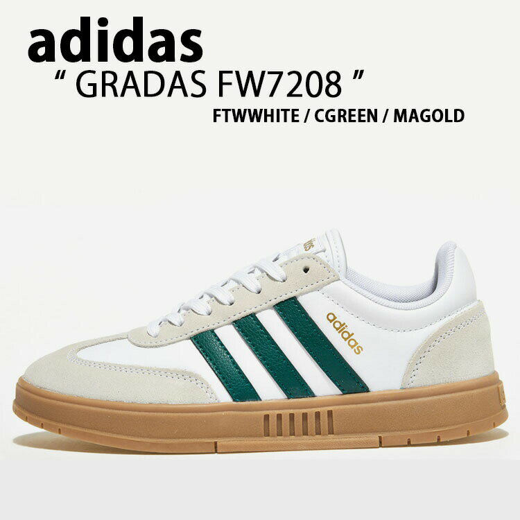 【期間限定！即日発送！最大30%OFF！】 adidas アディダス スニーカー GRADAS FW7208 WHITE GREEN グラダス レザー 本革 シューズ ホワイト グリーン 3ストライプ ヴィンテージ 【中古】未使用品