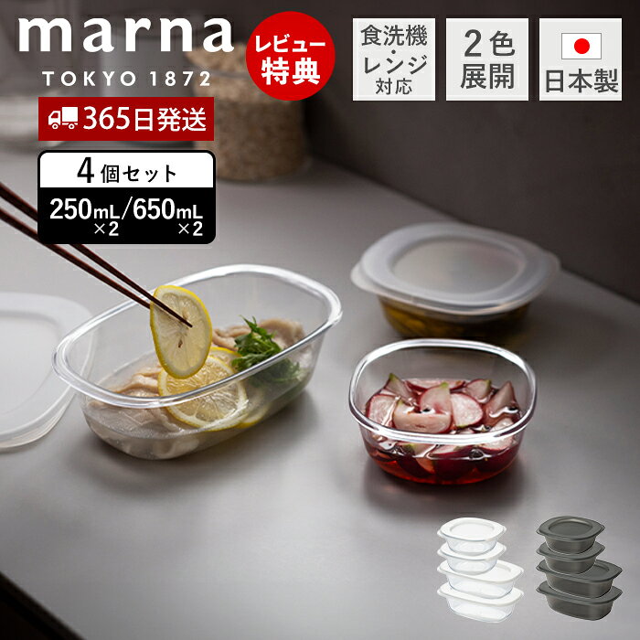 【365日出荷&当店限定特典付】うつわにもなる保存容器 250mL 650mL 4点セット 耐熱 保存容器 BPAフリー キャニスター 食洗機対応 電子レンジ対応 器 食器 日本製 マーナのきほん K831 K832 marna マーナ