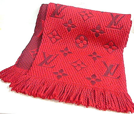 ≪新品≫ LOUIS VUITTON ルイヴィトン モノグラム マフラー エシャルプ・ロゴマニア ルビー 赤 M72432 LV箱でのラッピング