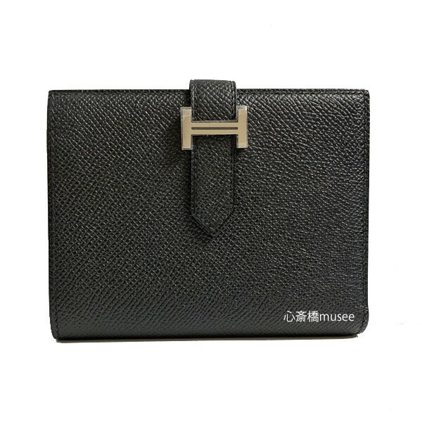 ≪ 新品 ≫ エルメス ベアン コンパクト エプソン 黒 シルバー金具 箱付きラッピング B刻印 Wallet Bearn Compact Veau Epson Noir Black Silver Backle