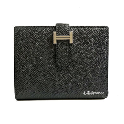 ≪ 新品 ≫ エルメス ベアン コンパクト エプソン 黒 シルバー金具 箱付きラッピング U刻印 Wallet Bearn Compact Veau Epson Noir Black Silver Backle