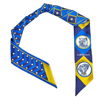 ≪新品≫エルメス ツイリー 「 colliers et chiens / 首輪と犬 」 BLUE ROY/GOLD/MARINE ブルーロイ/ゴールド/マリーヌ ミニ スカーフ 箱 リボン ラッピング ブルー