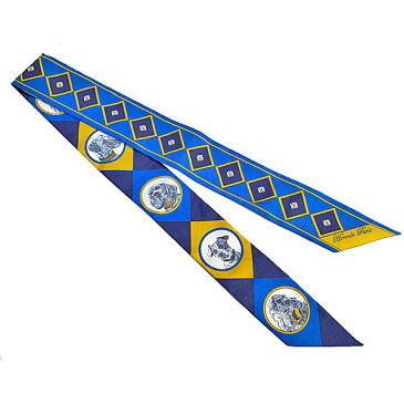 ≪新品≫エルメス ツイリー 「 colliers et chiens / 首輪と犬 」 BLUE ROY/GOLD/MARINE ブルーロイ/ゴールド/マリーヌ ミニ スカーフ 箱 リボン ラッピング ブルー