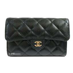 シャネル ≪新品≫CHANEL シャネル ミディアム　フラップ　ウォレット　AP0232Y01864 中財布 黒 ゴールド金具　キャビアスキン　グレインドカーフスキン 箱 リボン ラッピング