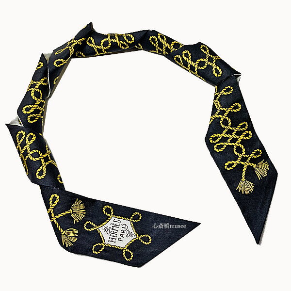 ≪新品≫ エルメス ツイリー 「飾緒とブランデンブルク飾り」 Galons et Brandebourgs NOIR/GOLD/BLACK ノワール/ゴールド/ブラック ミニスカーフ 黒 ブラック 白 ゴールド 箱 リボン ラッピング HERMES TWILLY 2020SSのサムネイル