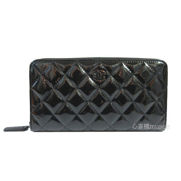 ≪新品≫CHANEL シャネル 2021年プレフォール ジップ ラウンドファスナー 長財布 AP0242 B06348 94305 ZIP 黒 ブラック エナメル ポケット CCマーク オールブラック 箱 リボン カメリア ラッピング