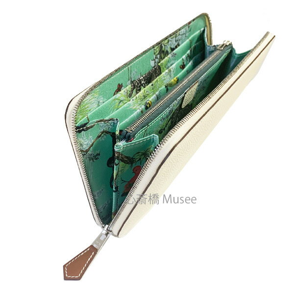 ≪新品≫ エルメス アザップ シルクイン ラウンドファスナー 長財布 ナタ "赤道直下" ミント エプソン シルク 100% シルバー金具 HERMES Wallet Azappe Silkin Nata 箱 リボン ラッピング　ホワイト　白のサムネイル