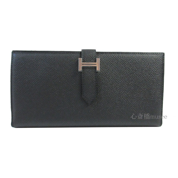 ≪ 新品 ≫ HERMES　エルメス　ベアンスフレ エプソン 黒 シルバー金具 箱 リボン ラッピング U刻印 HERMES Bearn Souffle Black Silver Backle Epson