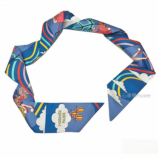 ≪ 新品 ≫ エルメス ツイリー 空飛ぶカレ ブルー / ジョーヌ　ヴィフ / マルチカラーHERMES TWILLY " CARRES VOLANTS " 　Blue / Jaune Vif / Multi シルク スカーフ 箱 リボン ラッピングのサムネイル