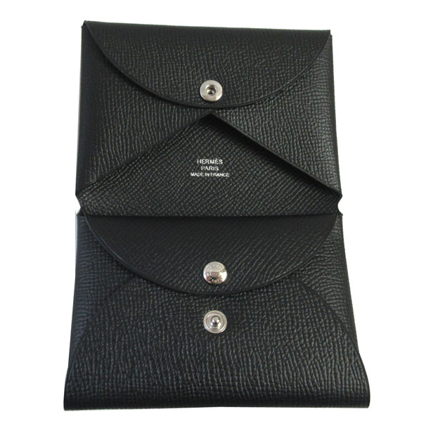 ≪Brand new≫ HERMES Calvi Duo Compact card holder Epsom Noir Black Box Ribbon ...