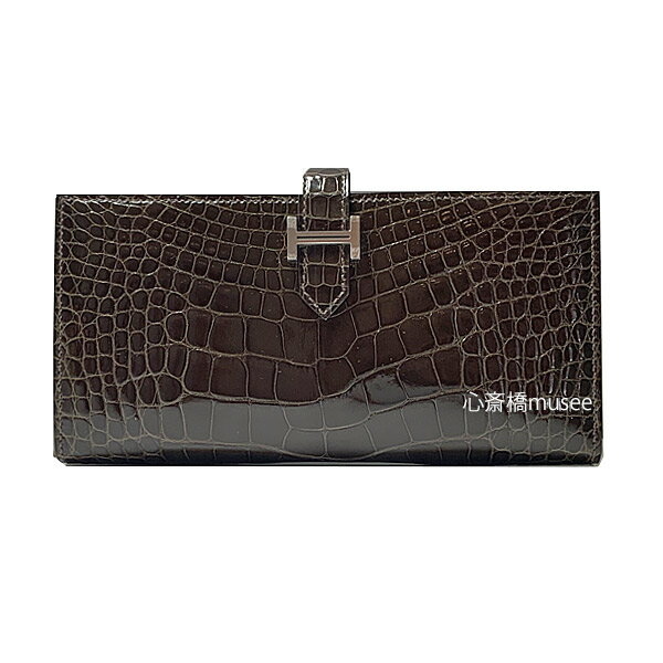 ≪ 新品 ≫ HERMES　エルメス　ベアンスフレ アリゲーター リセ シャイニー グリエレファント シルバー金具 箱 リボン ラッピング HERMES Bearn Souffle Alligator GRIS ELEPHANT Silver Backle