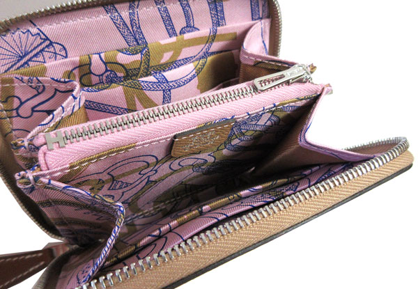 ≪Brand new≫ HERMES Wallet Azappe Silkin Compact Chai Mauve Sylvestre Cliqueti...