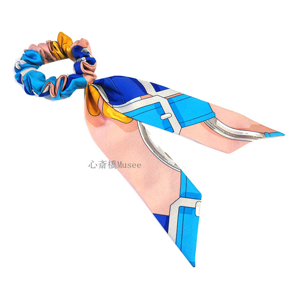 ≪新品≫エルメス シュシュ　ベラ ベージュ / ブルー リボン HERMES BELLA CHOUCHOU BEIGE 箱 リボン ラッピングのサムネイル