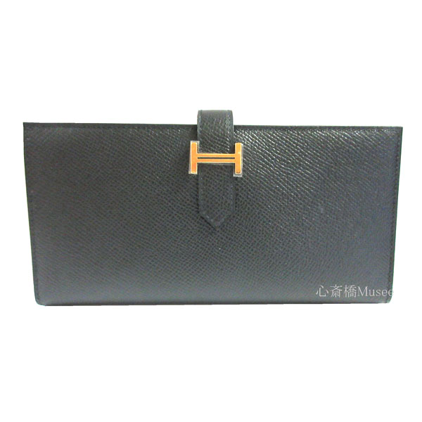 ≪ 新品 ≫ HERMES エルメス ベアンスフレ エプソン 黒 ゴールド金具 箱 リボン ラッピング B刻印 HERMES Bearn Souffle Epson Black Gold Backle