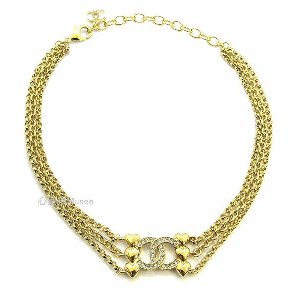 乐天商城 - ≪Brand New≫ CHANEL Necklace Choker ≪新品≫ CHANEL シャネル CCマーク チョーカー 三連 ネックレス ABA260 B10486 NN007 ハート ゴールド チェーン ラインストーン ココ 箱 リボン ラッピング
