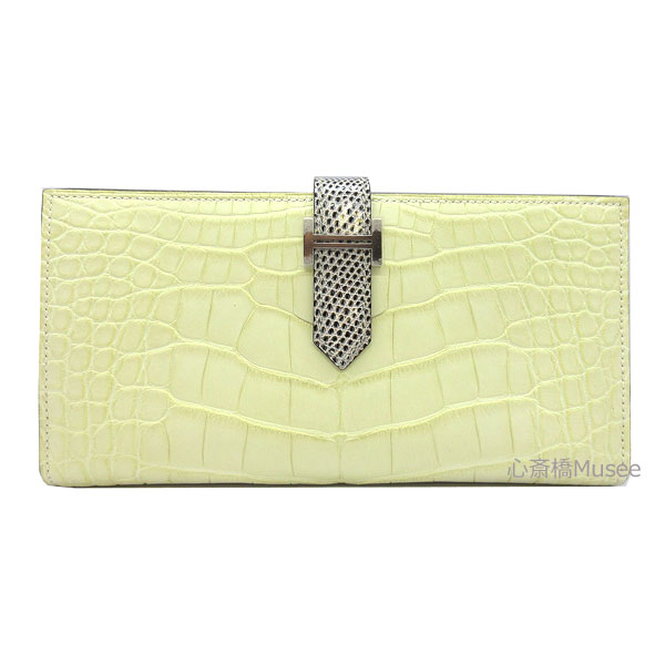 ≪Brand new≫ HERMES Bearn Vanilla Ombret Silver Backle Alligator Mat Lizard Box R...