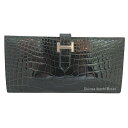 ≪Brand new≫ HERMES Bearn Souffle Vert Rousseau Silver Backle Crocodile Alligator...
