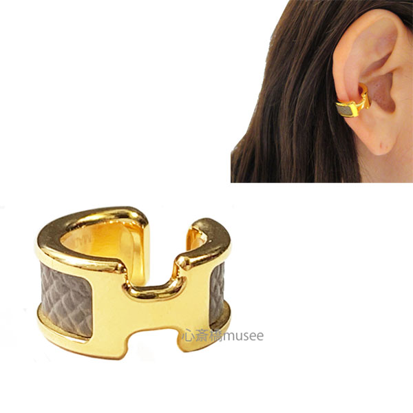 《Brand new》HERMES ear cuff olym pe PM Etope / gold One Ear Box Ribbon Wrapping 《 新品 》 エルメス イヤーカフ オランプ PM エトゥープ ゴールド 箱 リボン ラッピング ピアス イヤリング
