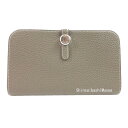 《BrandNew》HERMES Dogon Duo GM Togo Etoupe Silver HW Wallet W Engraved Box Ribbon...