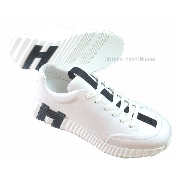 ≪BrandNew≫Hermes "Jump" sneakers, leather low-cut white black size 42 Japanese size 26.5cm men's..