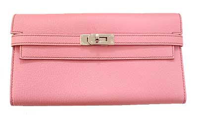 [送料無料]新品 箱・リボンのラッピング エルメス ケリーウォレット シルバー金具 シェーブル ピンク Wallet Kelly Chevre Pink Silver Backle  