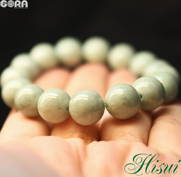 4A 翡翠 ミャンマー産 12mm（ミルキーグリーン　ライトカラー） ブレスレット パワーストーン 天然石 ひすい ヒスイ 健康祈願