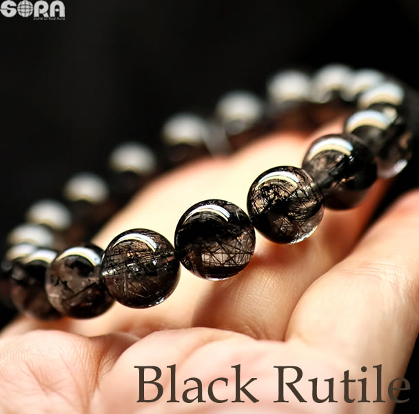 【高品質】ブラックルチルクォーツ ブレスレット　 約10mm 高品質】【高密度】ブラックルチルクォーツブレスレット10mm