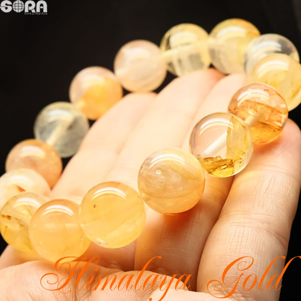 【限定1点モノ】ヒマラヤ水晶 ブレスレット ゴールドヒマラヤ水晶 13.7mm パワーストーン 天然石 水晶 ガネーシュヒマール産 金運 祈願