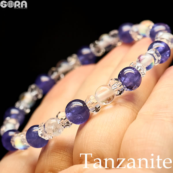 【限定2点モノ】【鑑別書付き】SSA タンザナイト SSA ロイヤルブルームーンストーン 水晶ボタン ブレスレット パワーストーン 天然石
