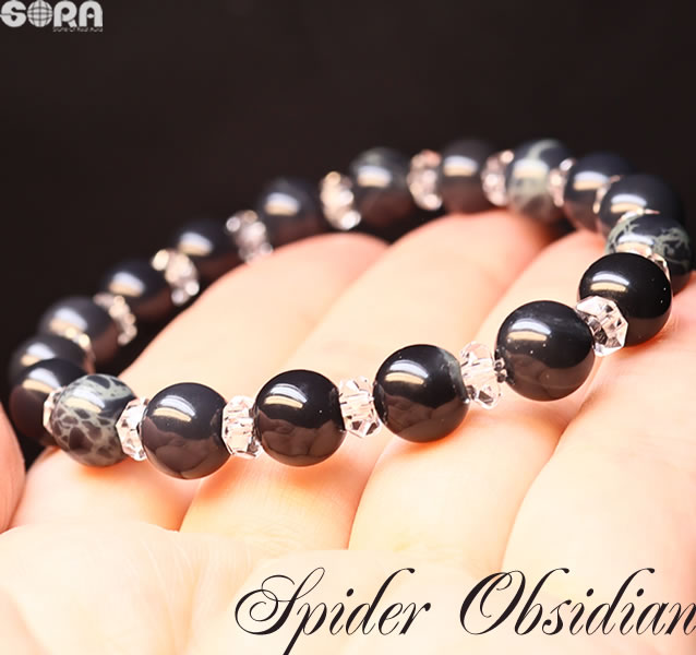 AAAスパイダーウェブオブシディアン　8mm　ブレスレット　パワーストーン　天然石　◆