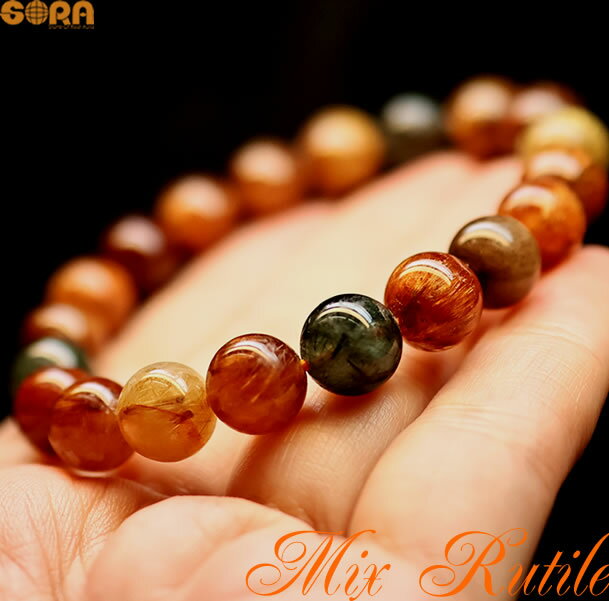 【限定1点モノ】 4A ミックス ルチルクォーツ 9.5mm ブレスレット 金運 祈願 パワーストーン 天然石