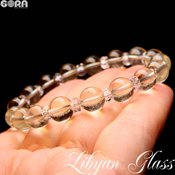 【限定1点モノ】金運 財運 祈願 濃厚&透明! SSA リビアングラス 8.5mm 水晶ボタン ブレスレット パワーストーン 天然石
